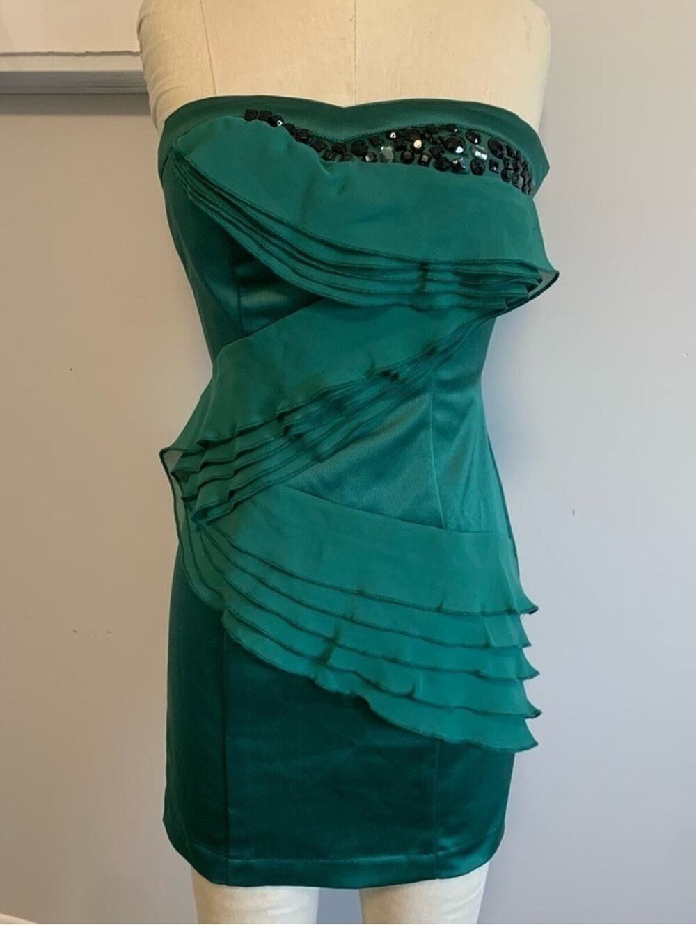 Vintage 2000s XOXO Mini Rhinestone Green Dress Y2K Holiday Party Evening XS